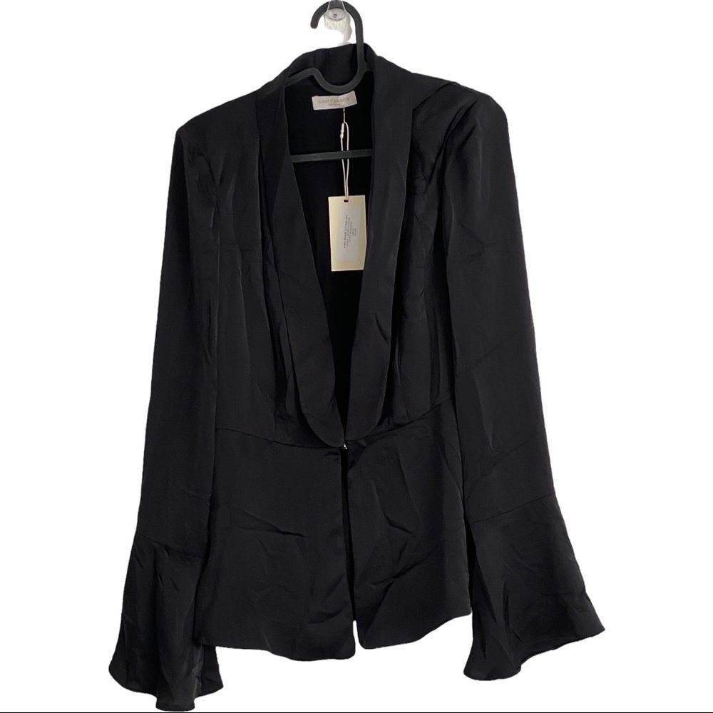 Ramy Brook Silk charmeuse Kamala  bell sleeve tux lapel jacket blazer